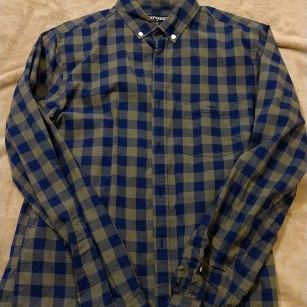 Green and Blue Express Button up Medium